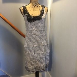 ECI Black White Bead Halter Dress Flapper Pleats